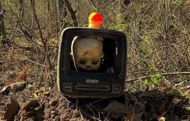Doll Head Trail in Atlanta, doll's head inside a broken TV
