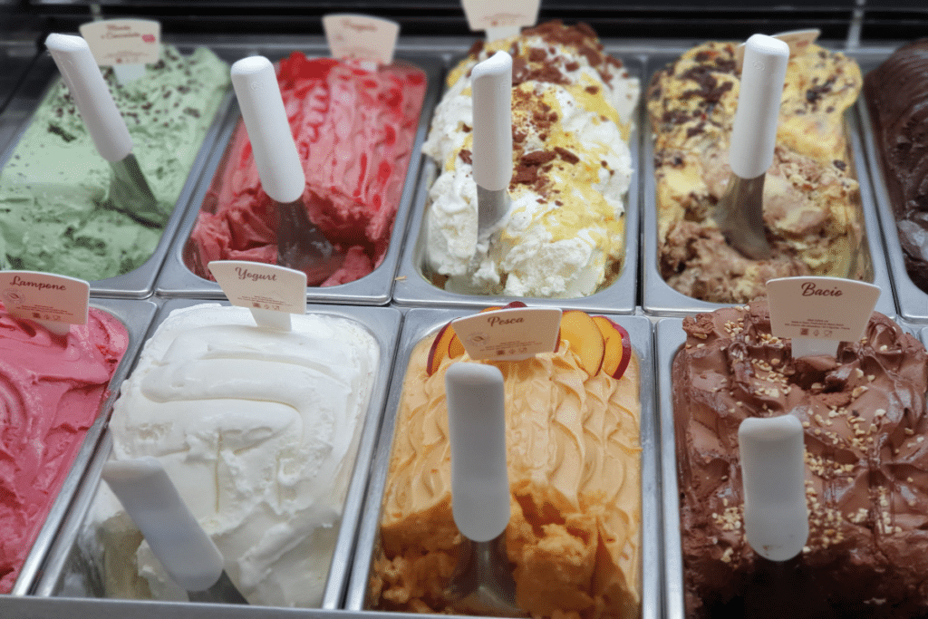 Ice cream flavors in an ice cream shop
