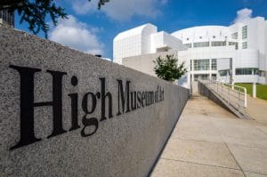 The exterior of the High Museum of Art, in the beloved Midtown ATL district