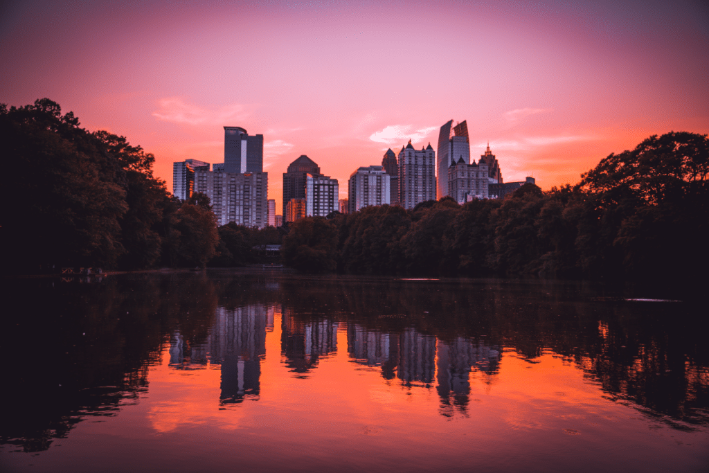 Atlanta's skyline at sunset