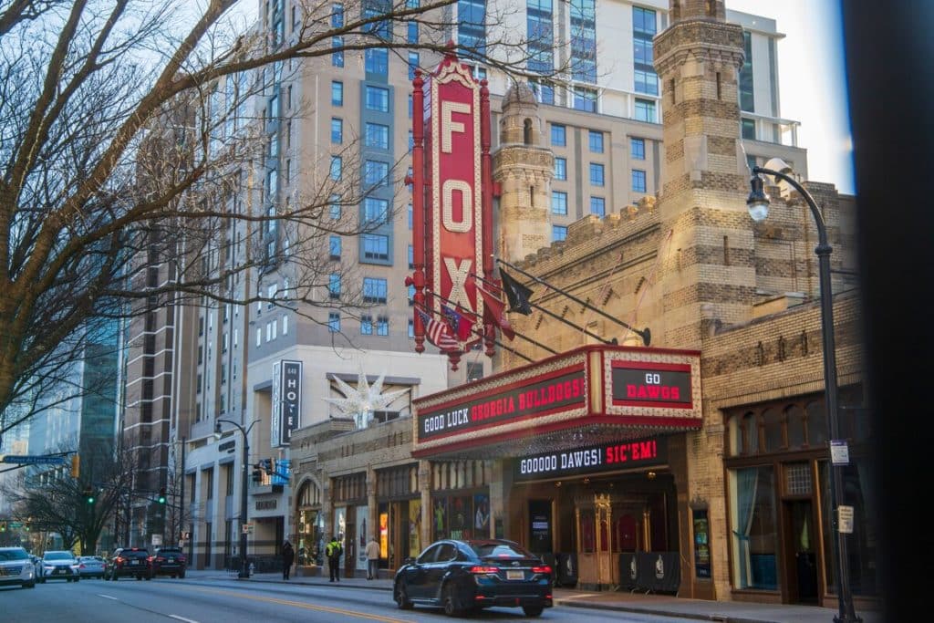 Fox Theatre from the outisde, featuring its iconic signage