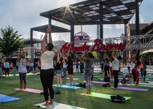 Outdoor yoga at The Battery Atlanta