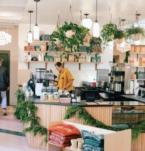 Interiors and coffee bar at The Victorian Atlanta's East ATL location
