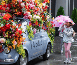 Flower installation at Buckhead Village's Bodacious Blooms Flower Festival 