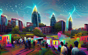 Artistic reinterpretation of the ATL skyline for the City of Atlanta & Villa Albertine's Night of Ideas