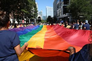 Atlanta Pride Parade with rainbow flag