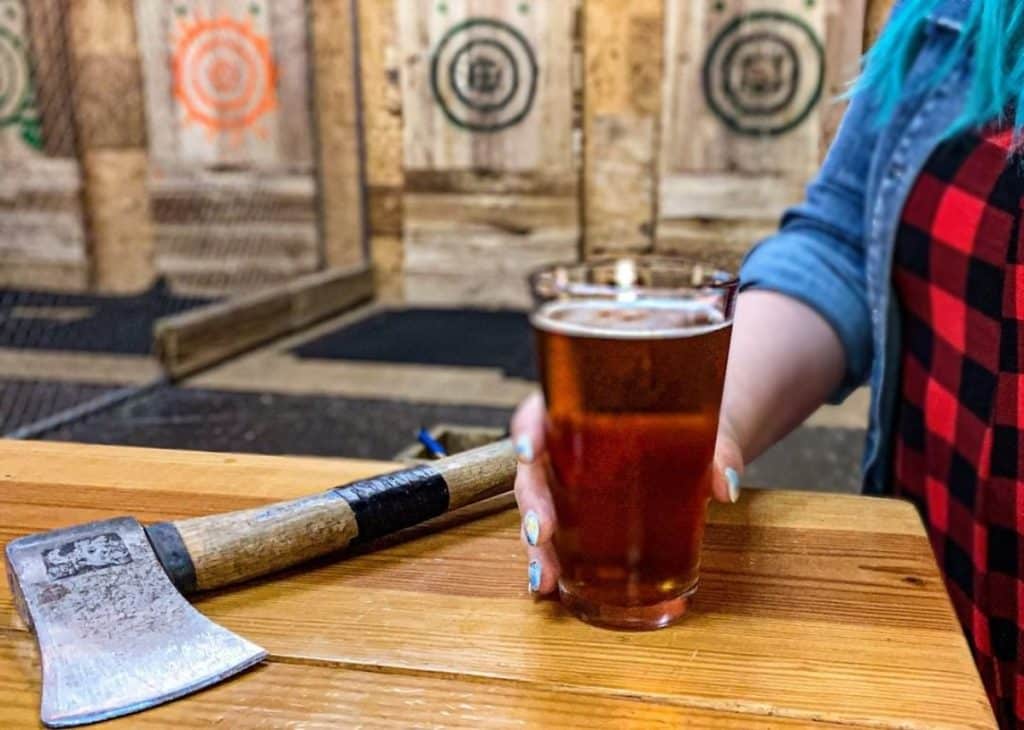 Axe throwing and beers at Ironmonger Brewing Co. in Marietta near Atlanta, Georgia