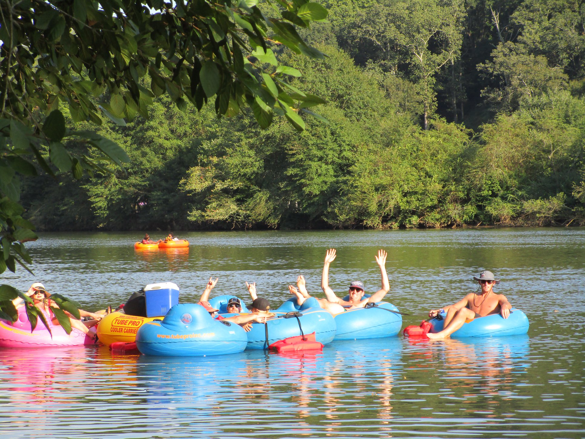 A group of people river tubing on the Chattahoochee in Atlanta