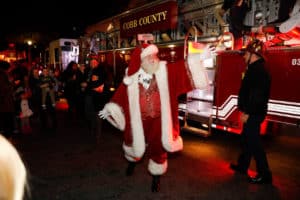 Santa at Vinings Jubilee's holiday lights and tree lighting ceremony in Atlanta