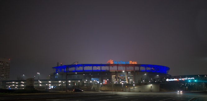 Atlanta, USA, December 30,2018: A picture of the Suntrust Park the home of the Atlanta Braves baseball team at night.