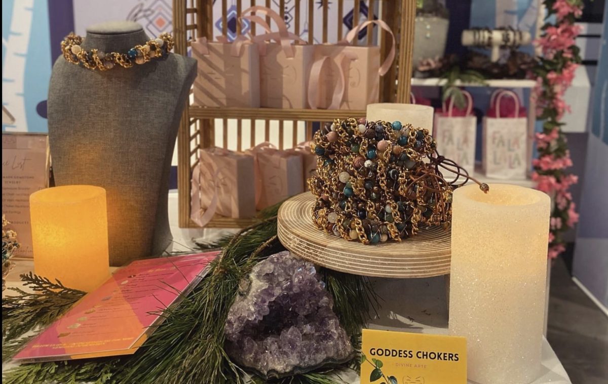 Jewelry, crystals, and candles on display at Divine Arte