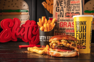 Slutty Vegan burger fries and drink combo