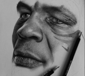 Mike Tyson in black and white pencil medium