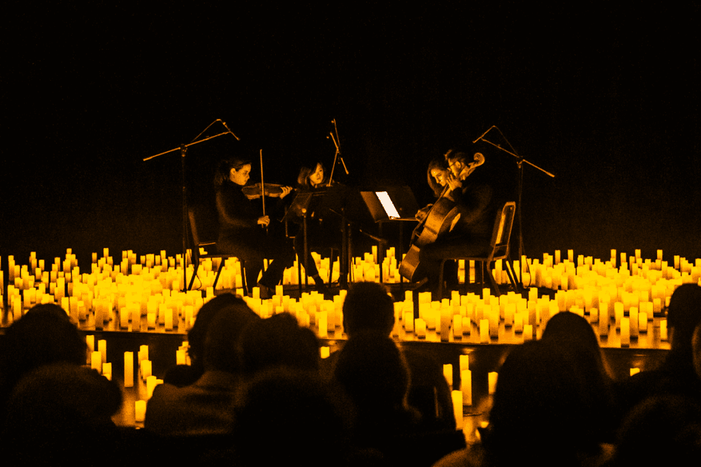 Musicians performing by candlelight