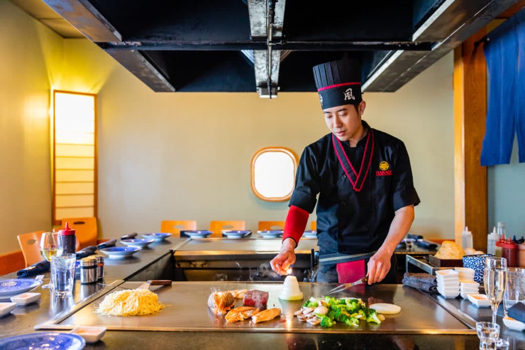 Teppanyaki chef and his creations at adored Japanese restaurant Nakoto in Atlanta