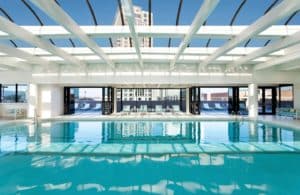 The indoor, rooftop pool at The Whitley hotel in Atlanta