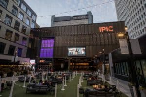 The outdoor plaza outside the IPIC movie theatre on Colony Square in Midtown Atlanta