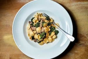 Orecchiette pasta with Italian sausage, broccoli rabe, and peperoncino for Buckhead's Pricci in Atlanta