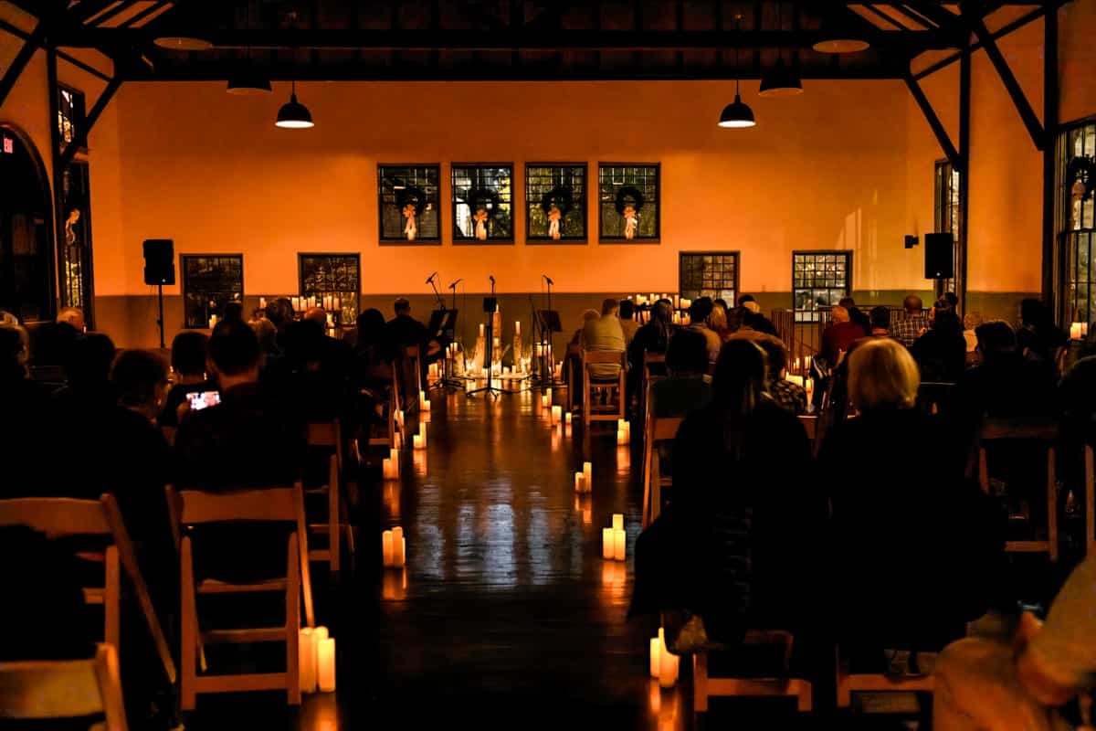Trolley Barn illuminated by candlelight