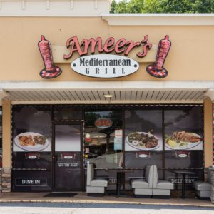 Exteriors to Ameer’s Mediterranean Grill in Atlanta